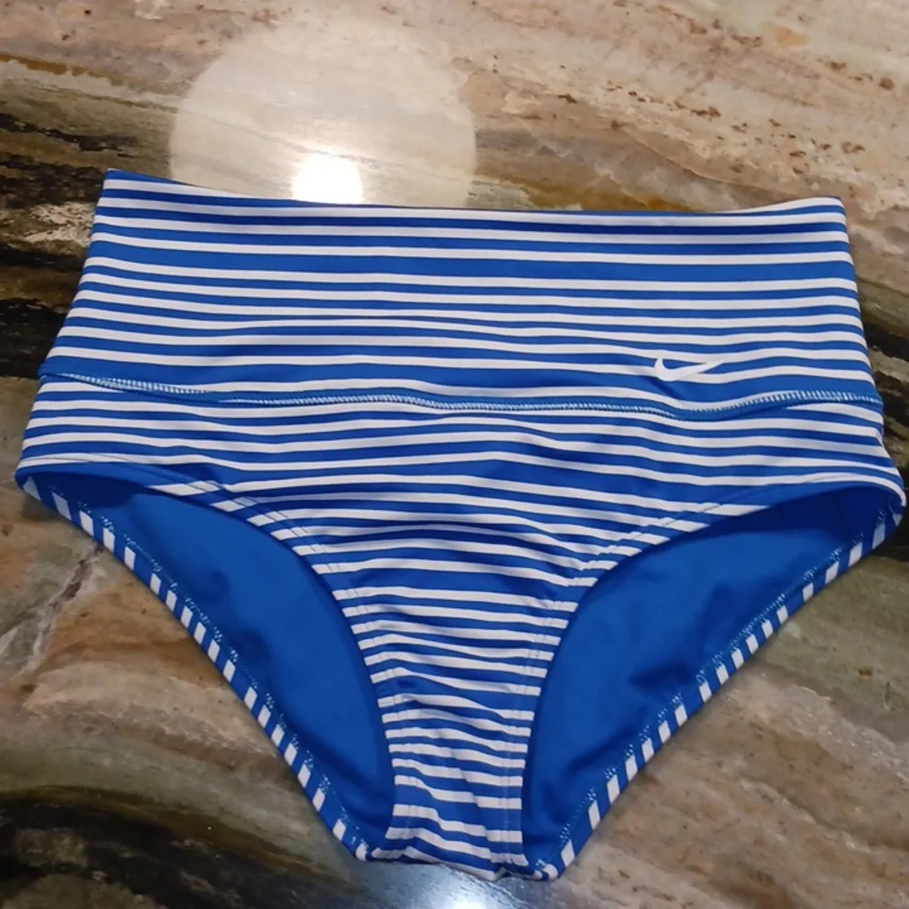 Nike sport mesh high-waist bikini bottom - Small - battle blue/white